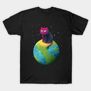 Unimpressed Cat Sitting on Top of the Planet T-Shirt